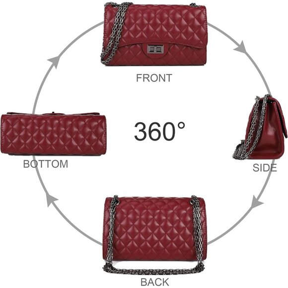 Women Red-i PU Quilted Stylish Crossbody Bag with Chain Strap & Flap Closure - Picture 2 of 6
